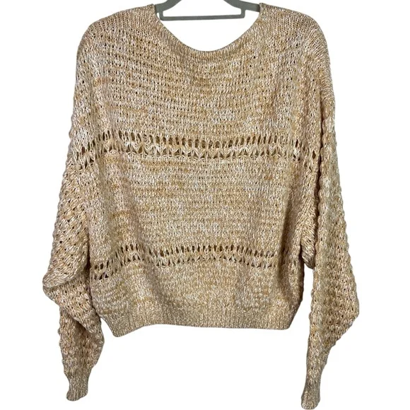 Free People Coconut Open Knit V-Neck Sweater in Sandy Combo Crop Slouchy Chunky - Picture 5 of 9